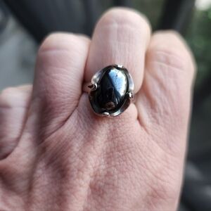 Handmade Sterling Silver 925 Vintage Hematite Scallop Setting Ring Size 6.5